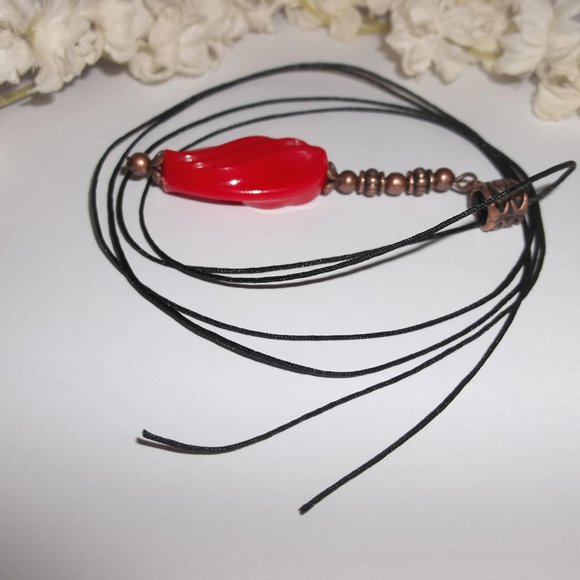 Bright Red Rustic Copper Boho Necklace Statement Jewelry Gift Idea For Her 6744 - Picture 4 of 9